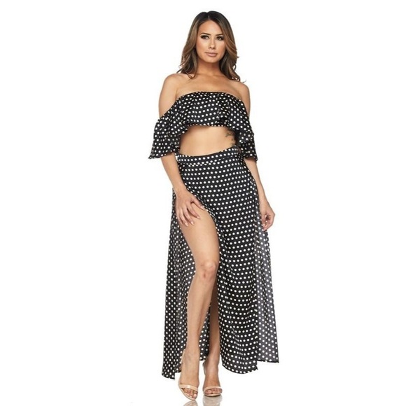 ☀️ Polka Dot Crop Top & Maxi Skirt Set - Picture 4 of 7